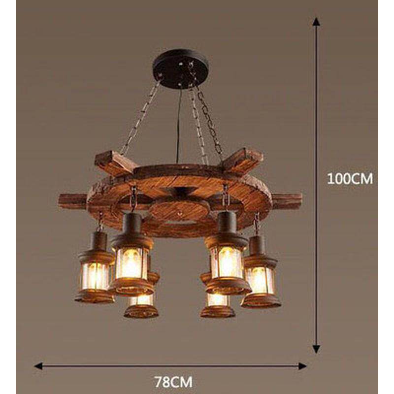 复古咖啡馆灯创意工业风实木餐厅吸顶灯理发服装店船木铁艺吊灯