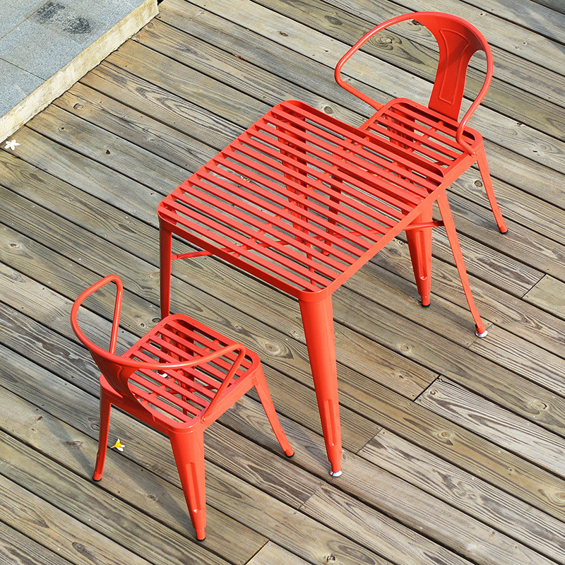 别墅庭院户外桌椅组合室外休闲露天简约桌椅休息防水铁艺长方花园