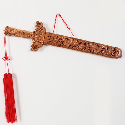 厂家供应纯桃木剑雕刻60/1米/1.2双龙剑九龙剑百福家居挂件饰品