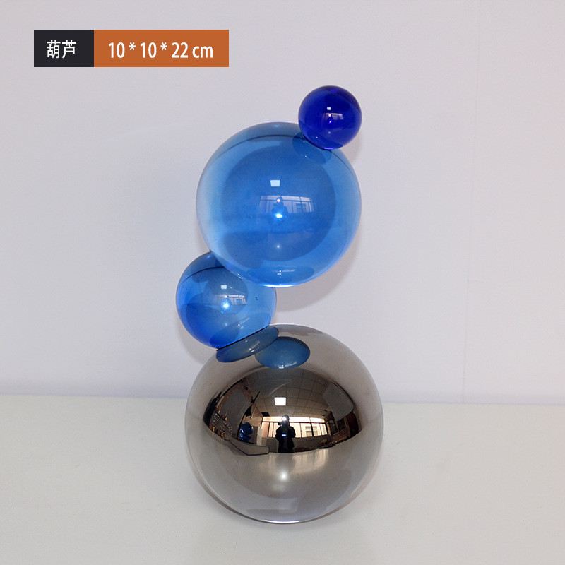 现代简约拼色水晶球贝壳摆件客厅书房售楼部办公室饰品软装桌面