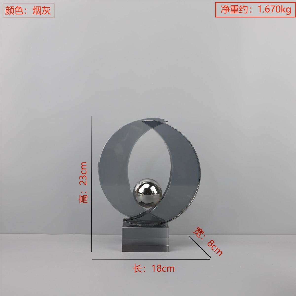 现代简约几何酒店水晶摆件桌面玄关客厅书房半圆样板房家居装饰品