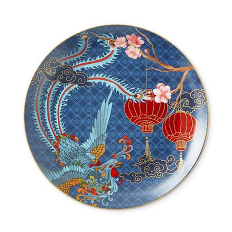 陶瓷国潮风轻奢个性红底龙盘水果盘家用菜盘中式装饰盘收纳礼品