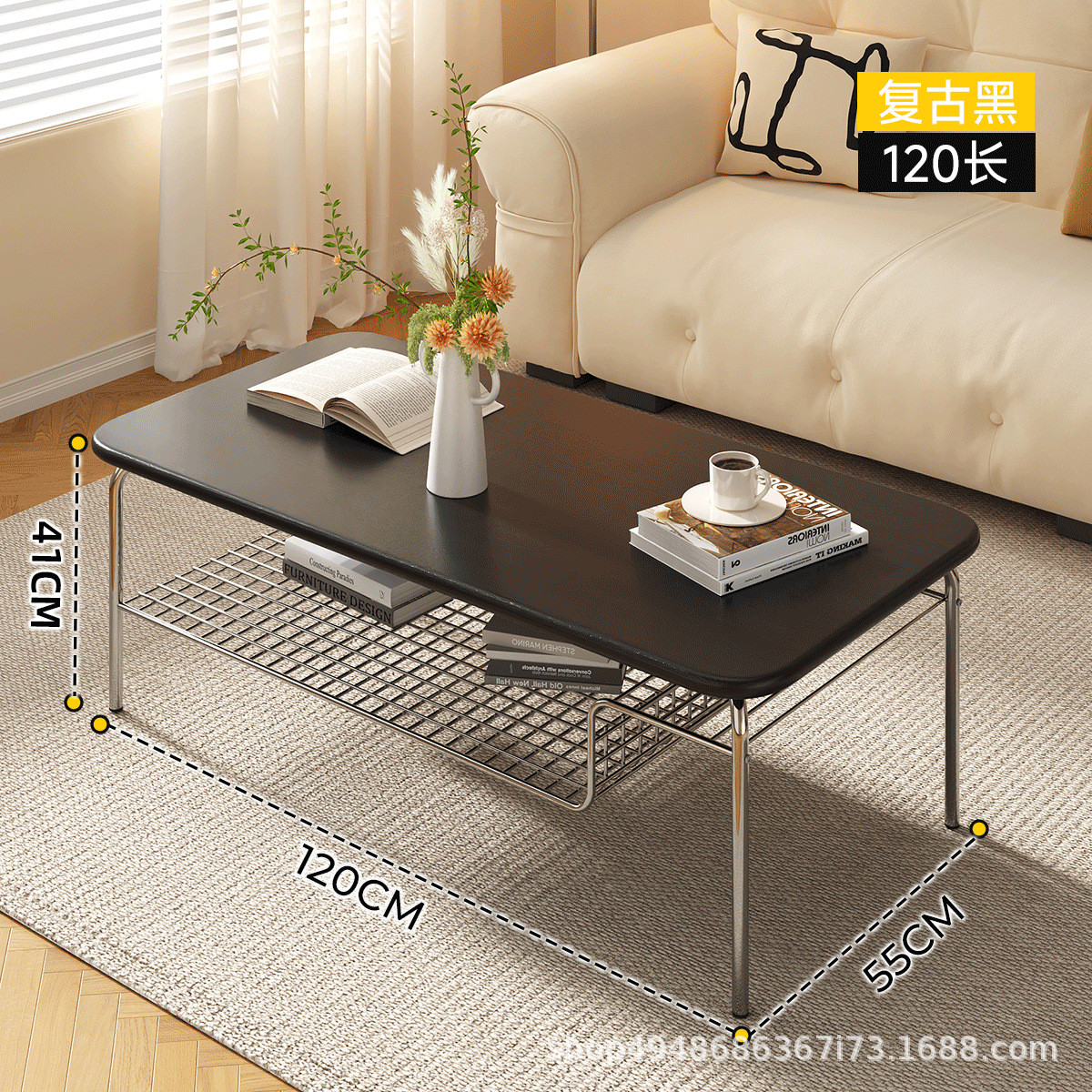 2024新款极简中茶几古风客厅家用小户型金属不锈钢茶几复古茶桌子