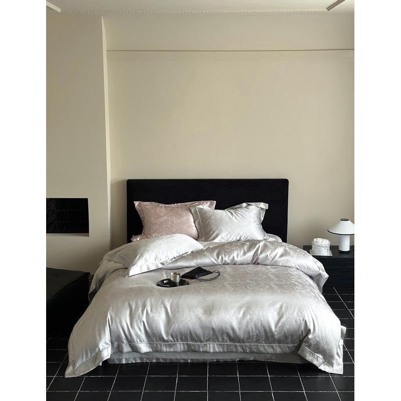 高端时尚大提花锦缎四件套长绒棉被套床单高级感样板房床上用品