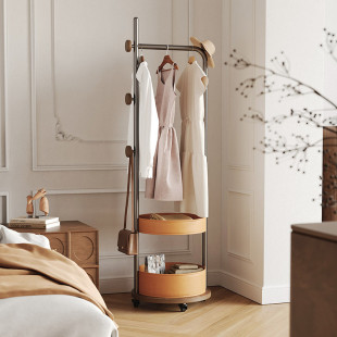 轻奢卧室衣帽架落地小型胡桃木挂衣架衣服收纳架子高级不锈钢衣架