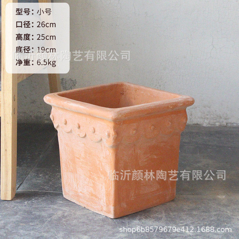 罗马花盆ins装饰盆陶土红陶加厚创意盆栽盆粗陶方形盆复古色
