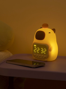 皮款卡爆巴拉硅胶闹钟小夜灯可充电调光水豚鼠拍拍灯动物ledl