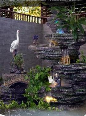 大型假山流水喷泉室外室内园林别墅花园庭院山水景观石头鱼池摆件