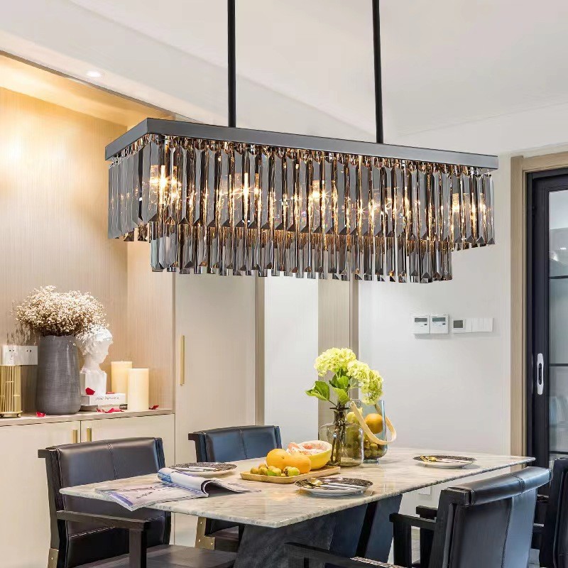 长方形水晶餐厅灯现代简约水晶吊灯轻奢个性led水晶吧台餐桌灯具