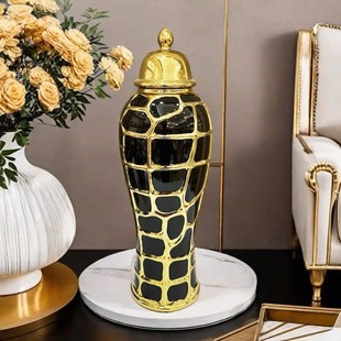 饰轻 装 热销陶瓷储物罐电镀将军罐欧式 花插花瓶工艺品摆件玄关软装