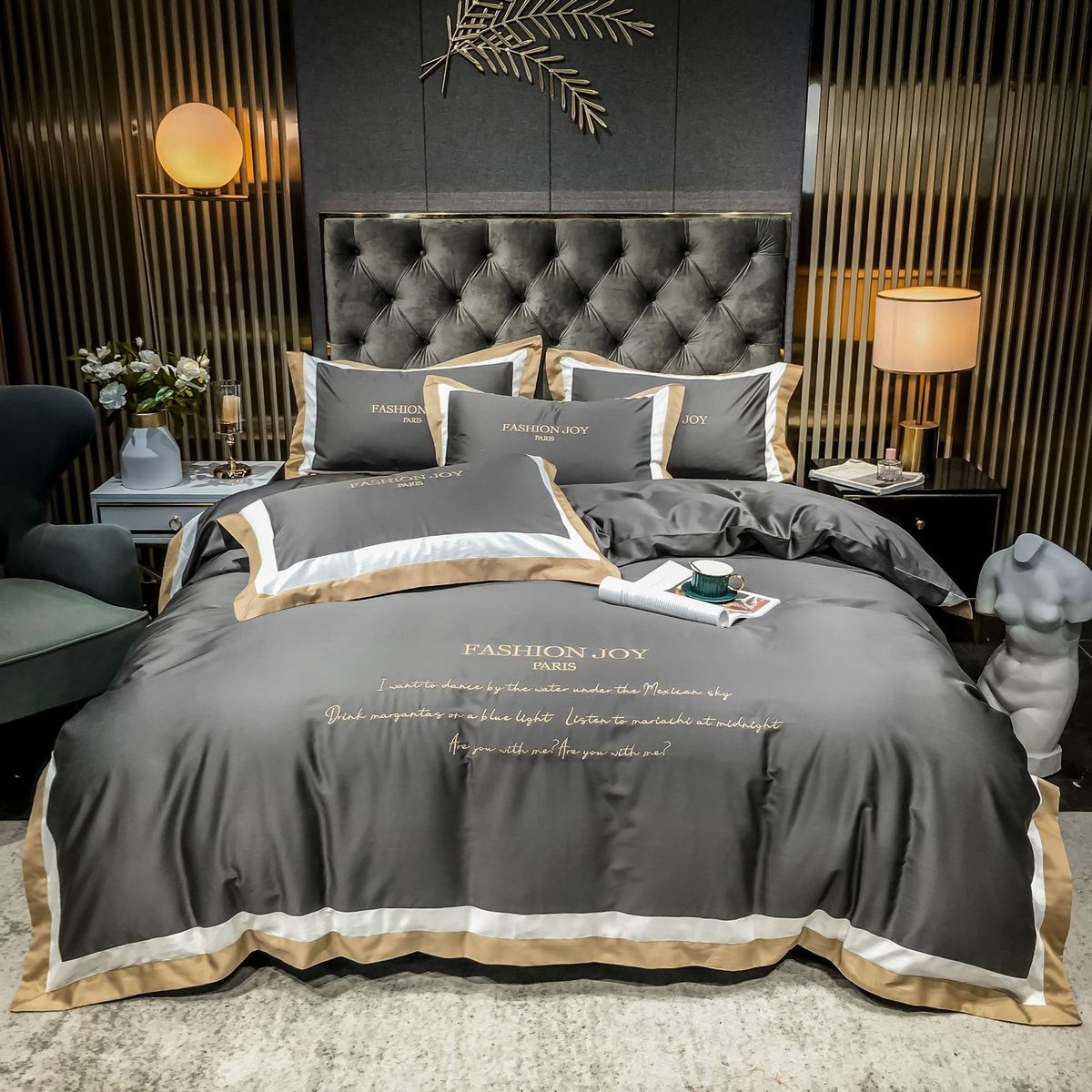 厂家批发60支长绒棉全棉绣花素色四件套床单拼接网红款床上用品