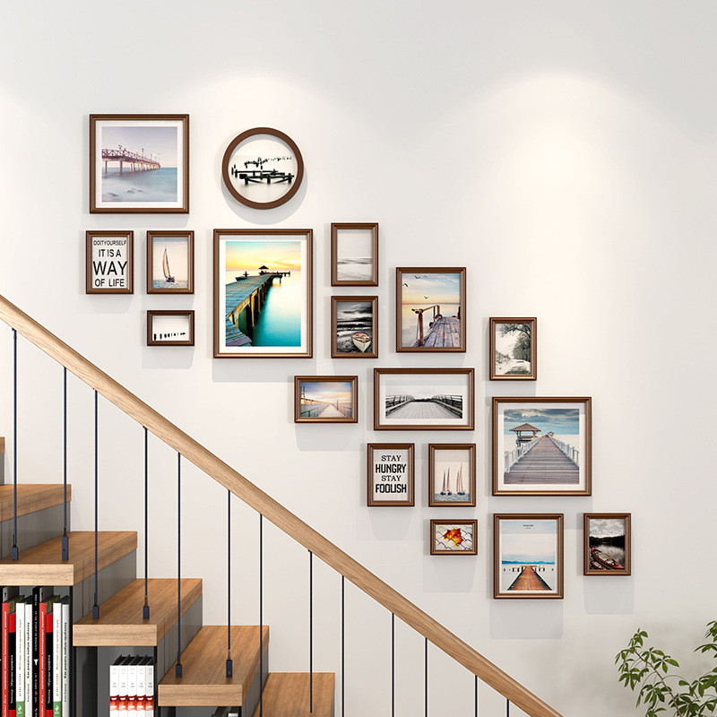 楼梯相框墙现代简约装饰照片墙免打孔挂墙组合创意走廊北欧相片墙
