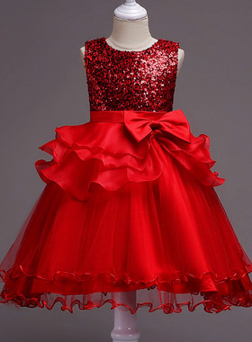 红色洋气裙儿童晚幼儿园生日钢琴