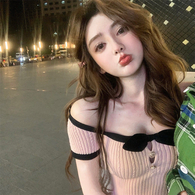 推荐甜辣纯欲风连衣裙女夏季性感辣妹短款针织上衣修身显瘦小个子