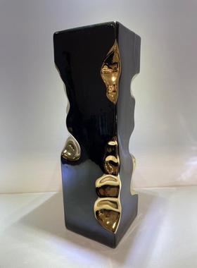 创意黑色镀金陶瓷花瓶摆件装饰品时尚家居现代简约客厅台面摆设