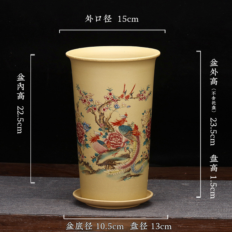 宜兴紫砂兰花盆贴花不掉色精品高盆君子兰绿萝盆景客厅建兰盆批发