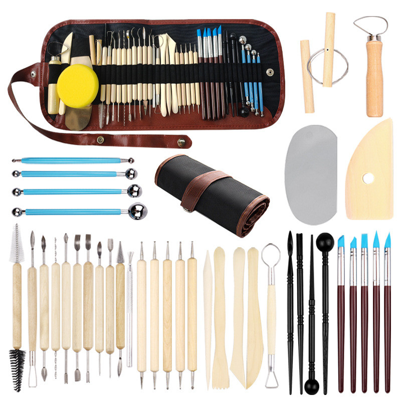 陶泥工具40件套卷工具木质陶艺雕刻刀陶器粘土包翻糖丸棒厂