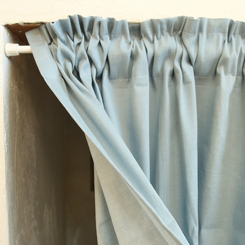 半帘美式窗帘复古乡村天蓝色素色棉布荷叶花边免打孔门帘