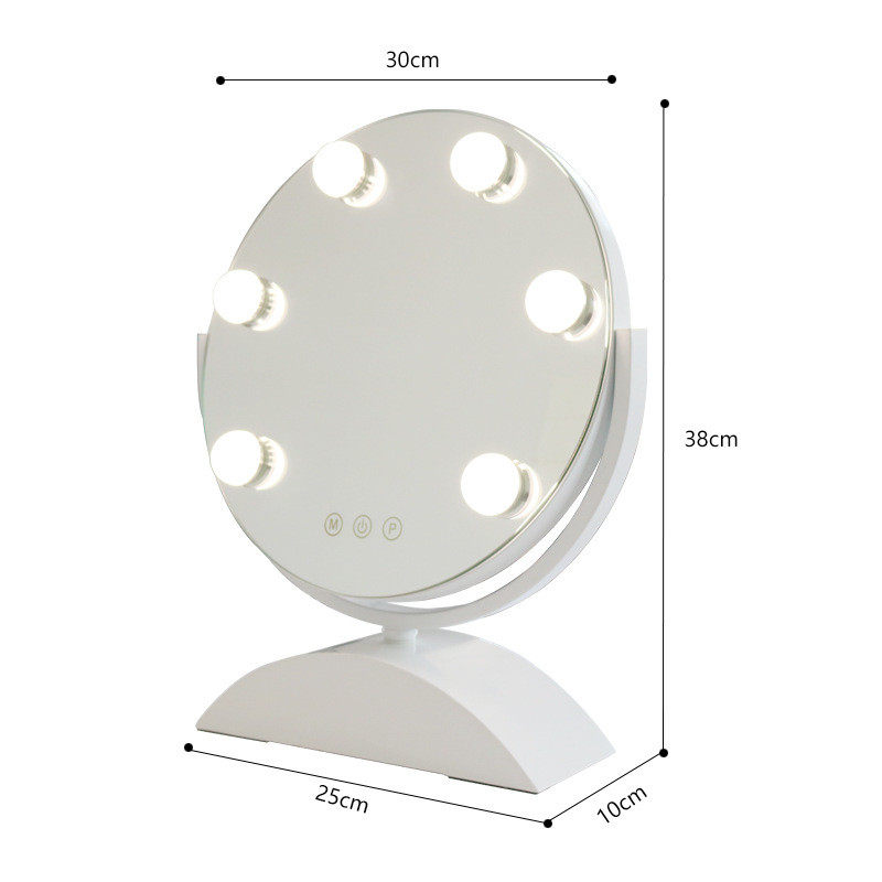 欧式台式led镜子大号复古桌面圆形ins大灯泡好莱坞带灯led化妆镜