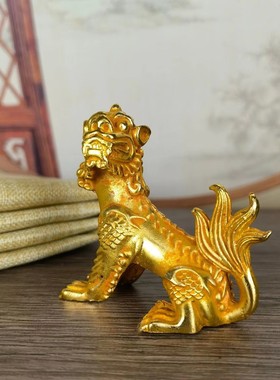 古玩收藏仿古实心合金铜鎏金瑞兽狮子貔貅动物多款小摆件批发