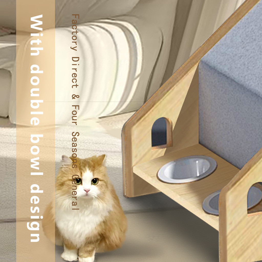 自带食盆猫窝四季通用半封闭式猫咪床屋室内别墅狗狗窝狗房子四季