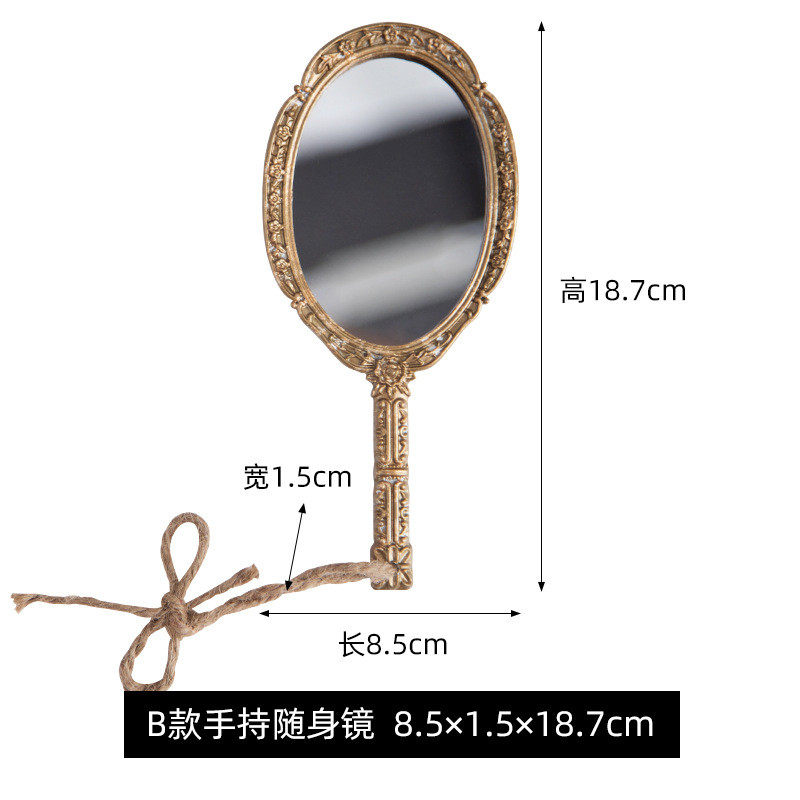 法式复古手持镜手柄公主手化妆镜装饰精致小镜子女便携新品