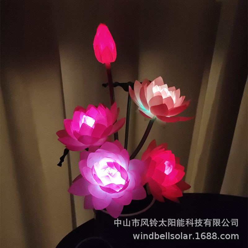 新款太阳能荷花灯彩光5led荷花花盆户外室内装饰台灯灯庭院花园灯