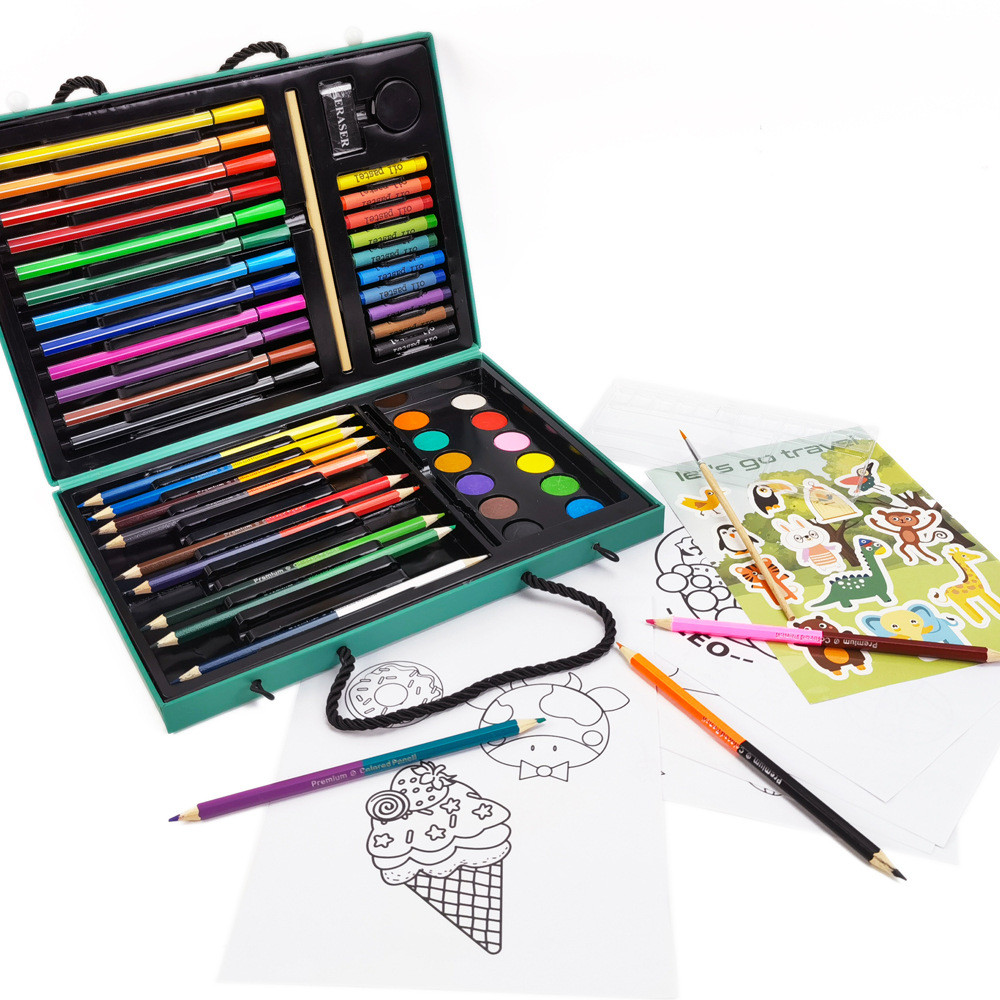 真奇喵80件套纸盒礼品系列春游绘画套装文具套装水彩笔蜡笔儿童