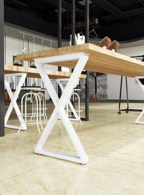 简约现代铁艺桌脚白色金属重型支撑架写字台餐桌电脑展示桌腿