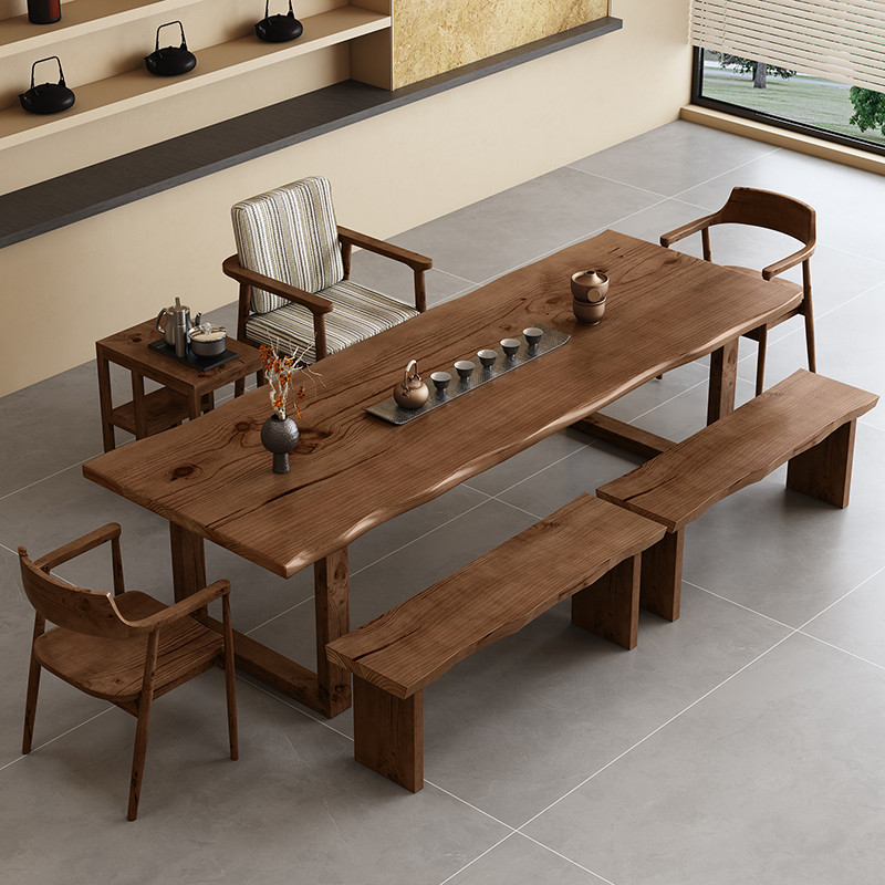 实木大板茶桌椅组茶几办公室客厅家用泡茶台新中式民宿会客茶桌