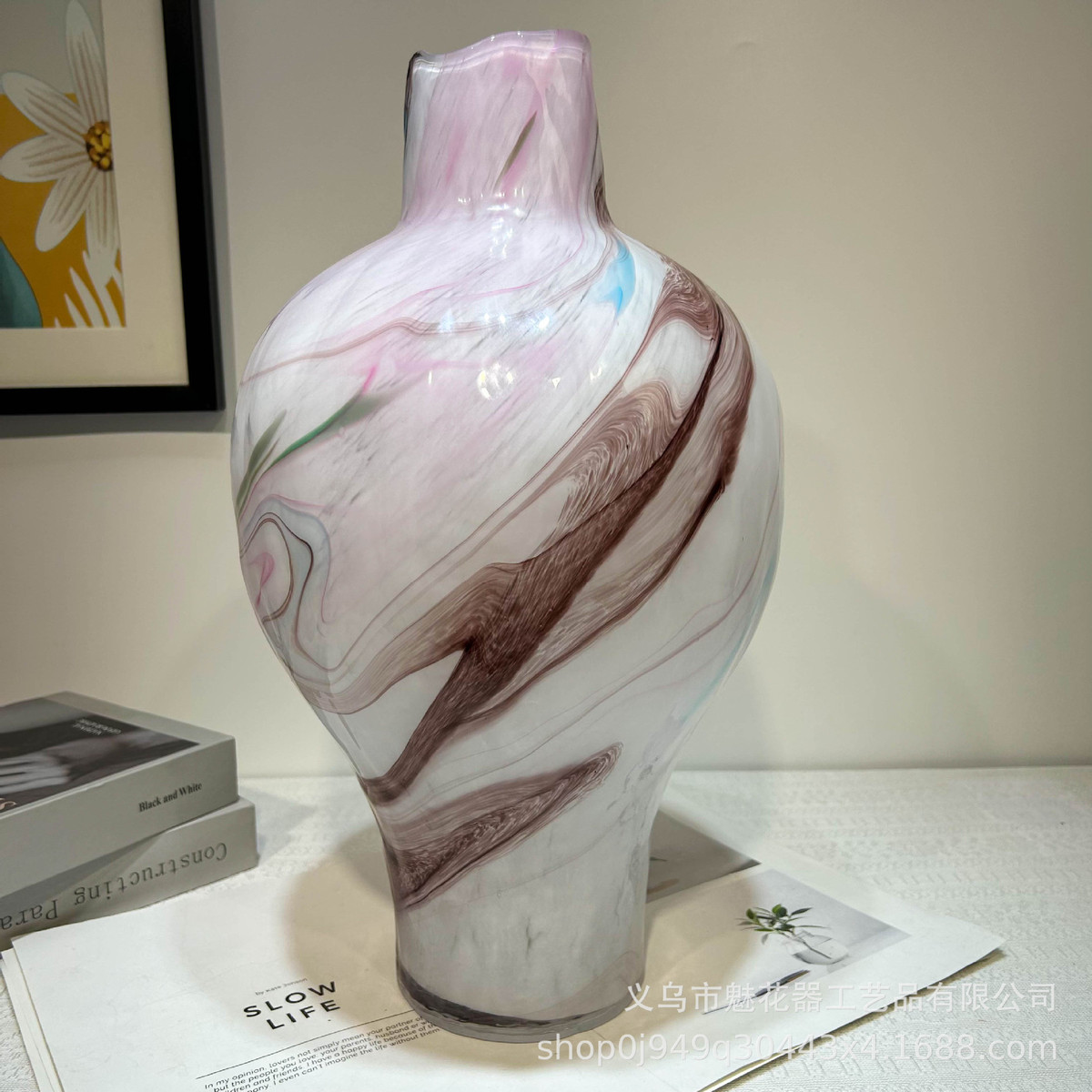 现代高级不规则石榴琉璃花瓶家居创意摆件样板间插花器高级感装饰