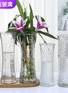 花瓶玻璃家居摆件富贵竹大号花瓶玻璃透明厂家百合插花瓶花器