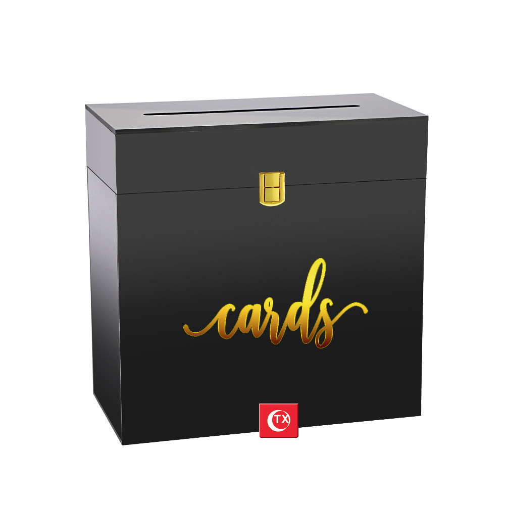 tx祝福语可翻盖亚克力黑色信封卡盒 婚礼派对请柬锁扣收集箱