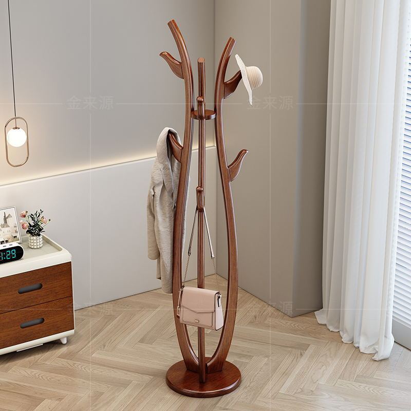 新中式实木树形衣帽架挂衣架办公室衣服架卧室简约风加高加粗落地