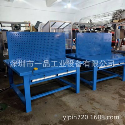一品重型四工位钳工工作台钳工实训台职校车间模具台配2抽屉挂板