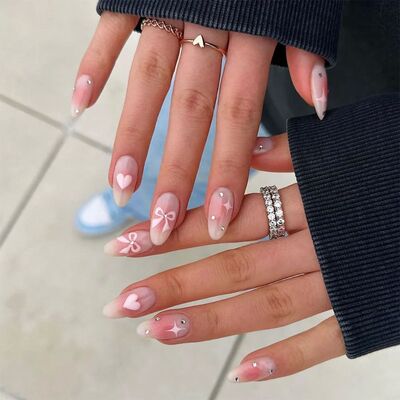 Pointed Head Almond Fake Nails Waterproof Wearable Manicure