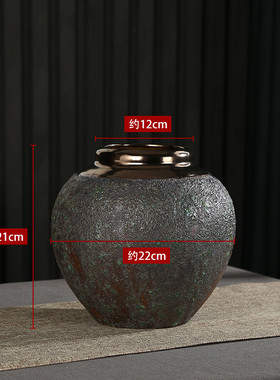 景德镇陶瓷器复古落地花瓶旧仿古粗陶罐花器做手工绿釉花瓶摆件
