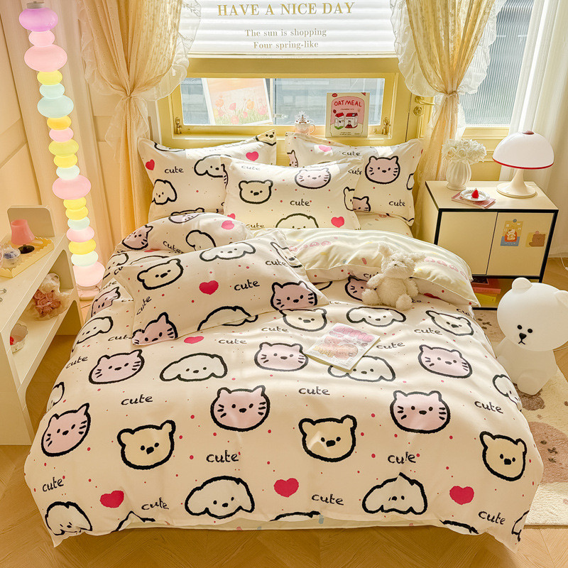 韩式被罩床上用品四件套1.8m学生宿舍床单被套床品三件套公主风2m
