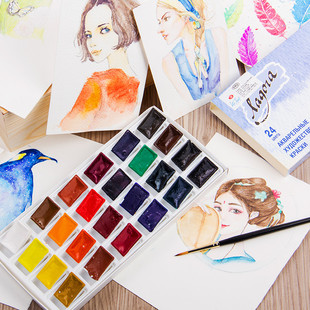 36艺术家级水彩颜料套装 俄罗斯白夜固体水彩颜料24色学生级12