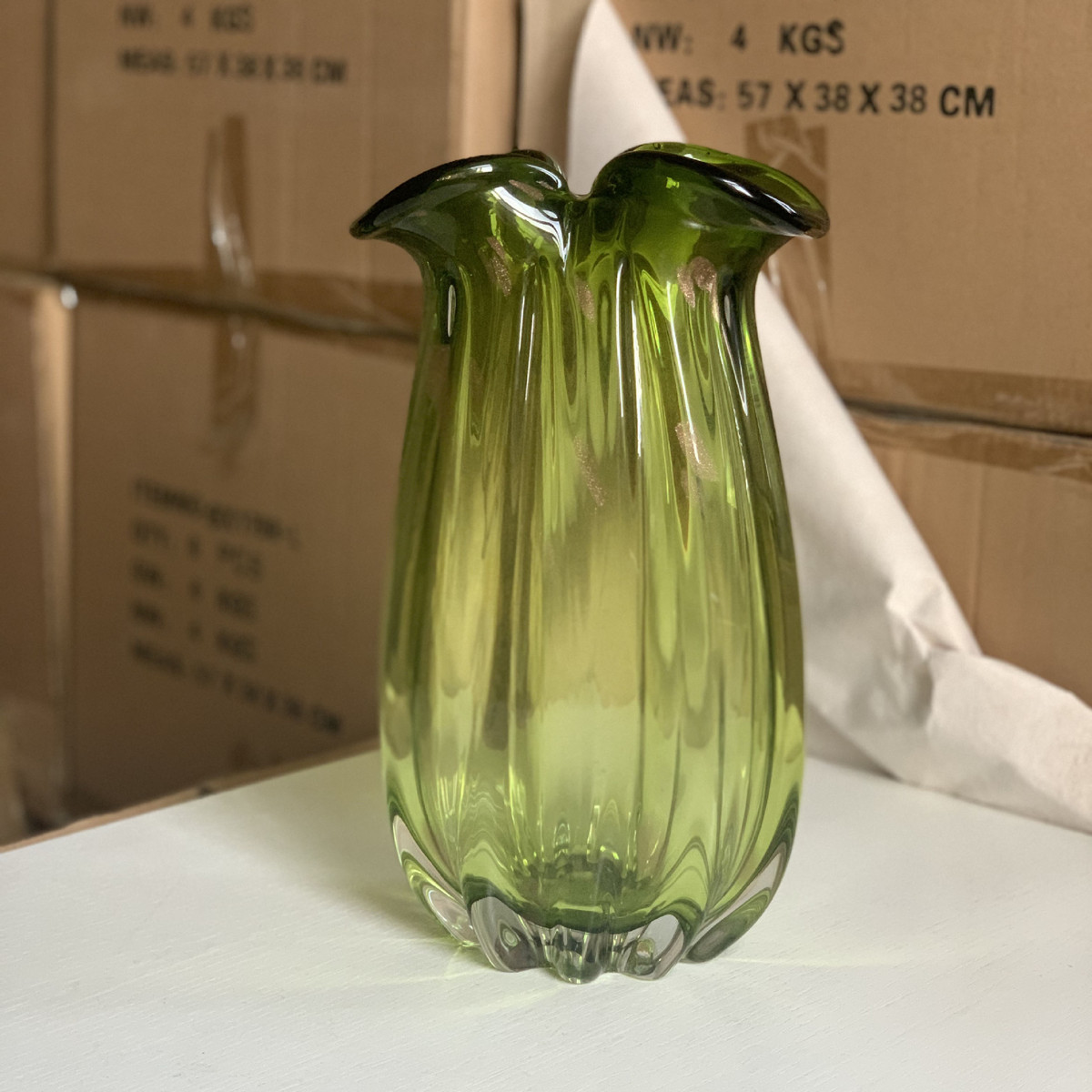 厚重轻奢波浪纹蓝色琉璃花瓶水培绿植玻璃容器插花家居高品质摆件