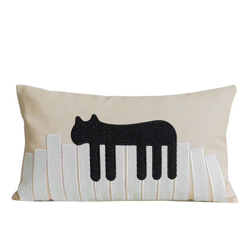 酒店儿童样板房床盖简约民宿床旗床尾巾卡其色条纹抱枕套小猫腰枕