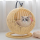 宠物吊床大空间猫窝猫笼圆形吊篮猫床手工藤编夏季 网红款 半封闭式