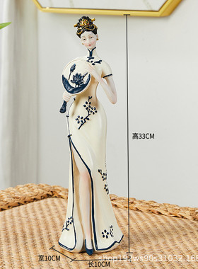 新中式古风中间摆件创意国风客厅玄关酒柜酒店餐桌仕女高端装饰品