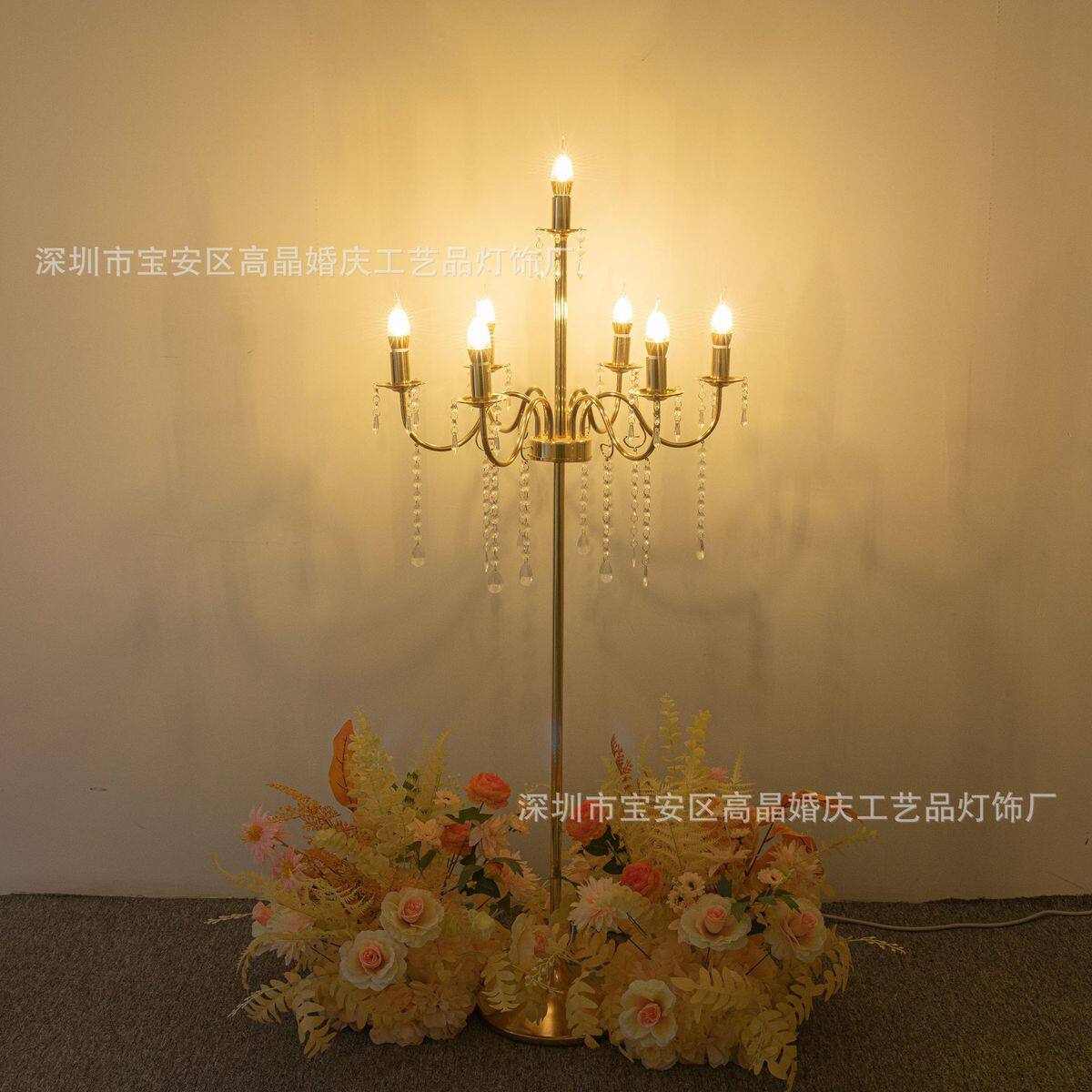 欧式亚克力灯铁艺婚庆道具路引6+1烛台灯婚礼浪漫水晶路引批发