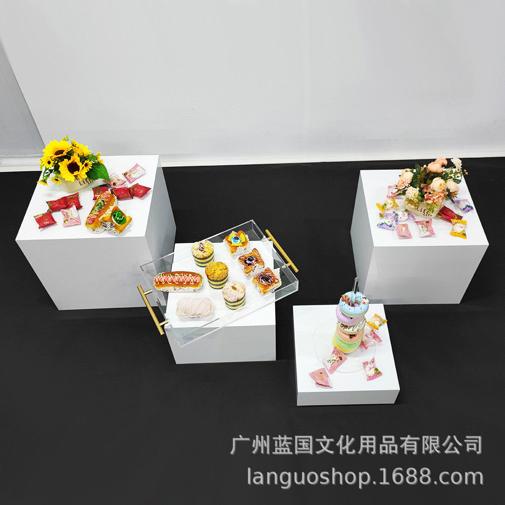 热销亚克力台式庆典方柱展示台餐厅酒店婚庆用品高低展示架广告用