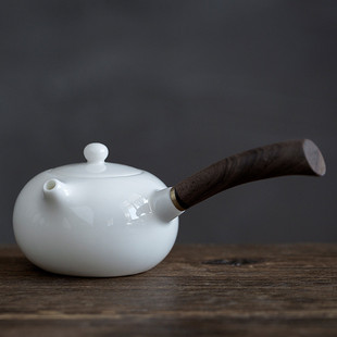 德化白瓷侧把壶陶瓷茶壶家用泡茶器瓷小茶壶功夫茶具办公室玉茶壶