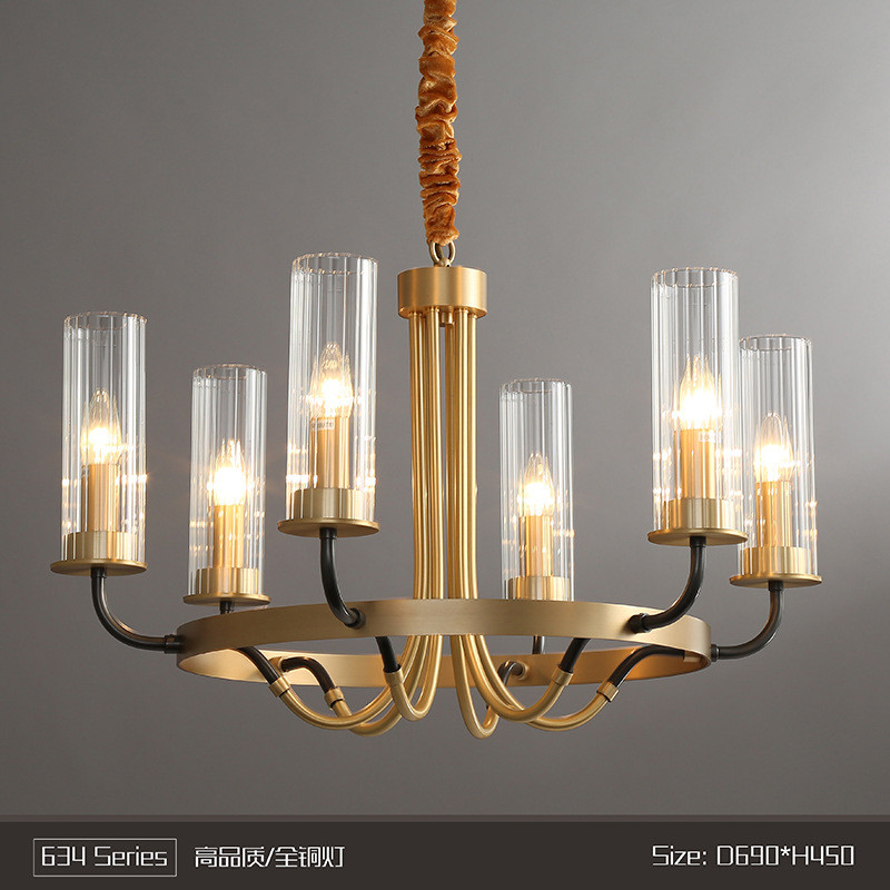 北欧创意中山铜吊灯美式轻奢现代酒店别墅卧室设计师玻璃吊灯