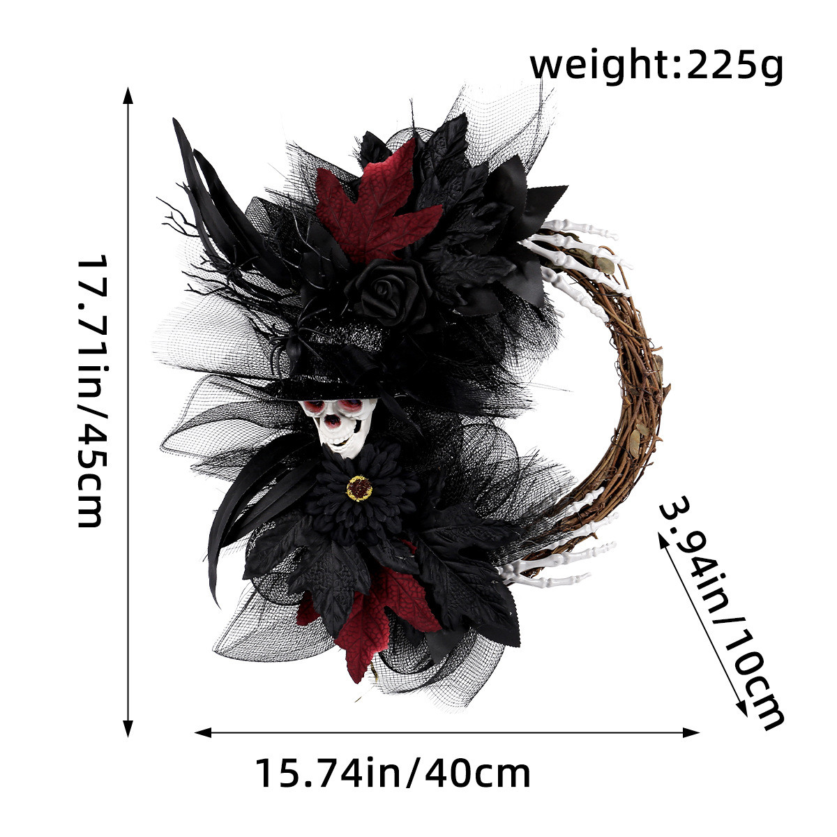 万圣节礼帽骷髅头花环枯枝仿真新品藤圈门挂鬼节派对装饰品