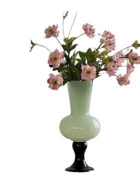 中古玻璃花瓶插花高脚法式ins花器绿色高品质装饰摆件批发