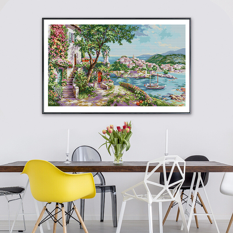 十字绣99欢乐地中海风光2021新款简约现代刺绣材料包厂家一件批发